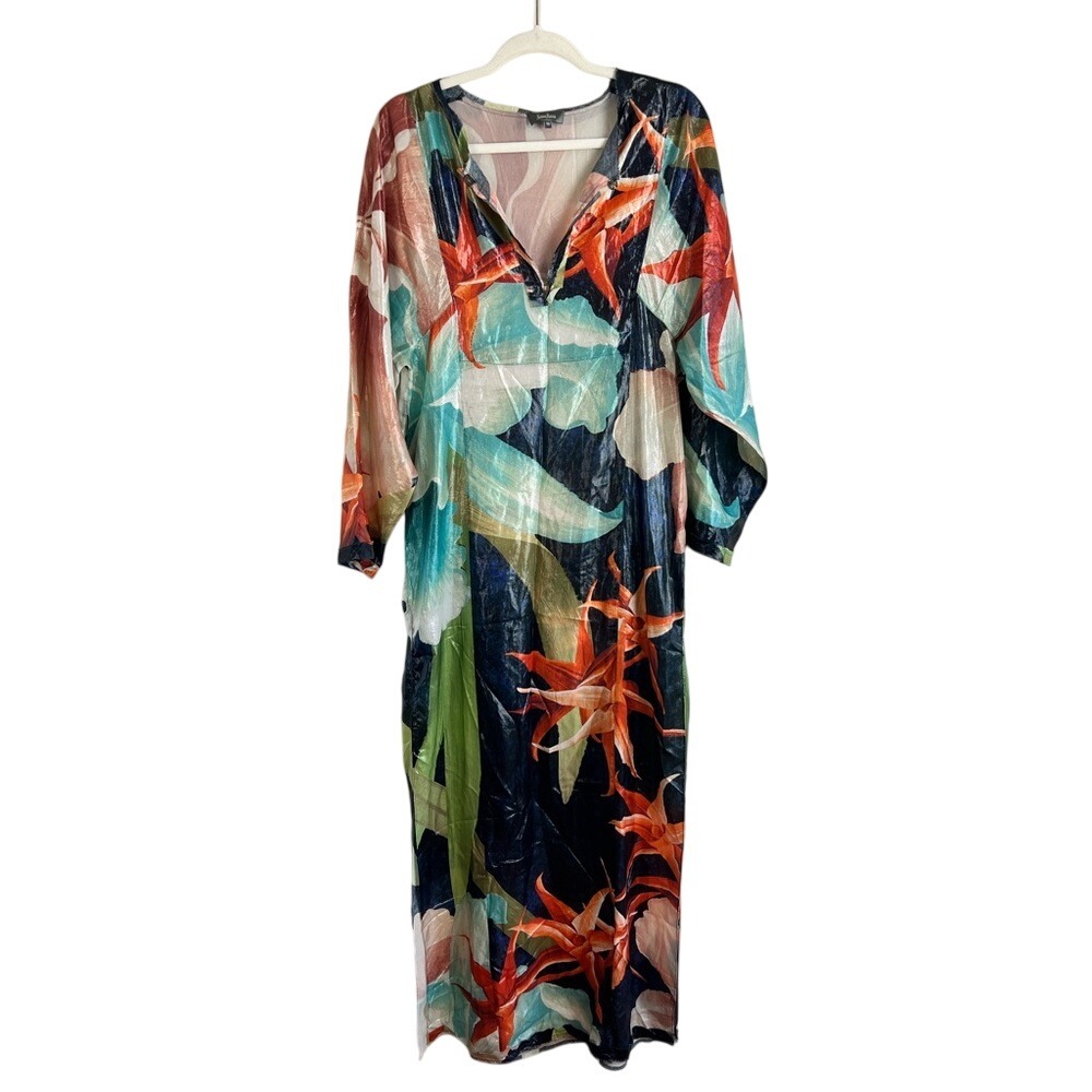 Retro Floral Metallic Maxi Dress 10 Abstract Print Long Sleeve Neiman Marcus